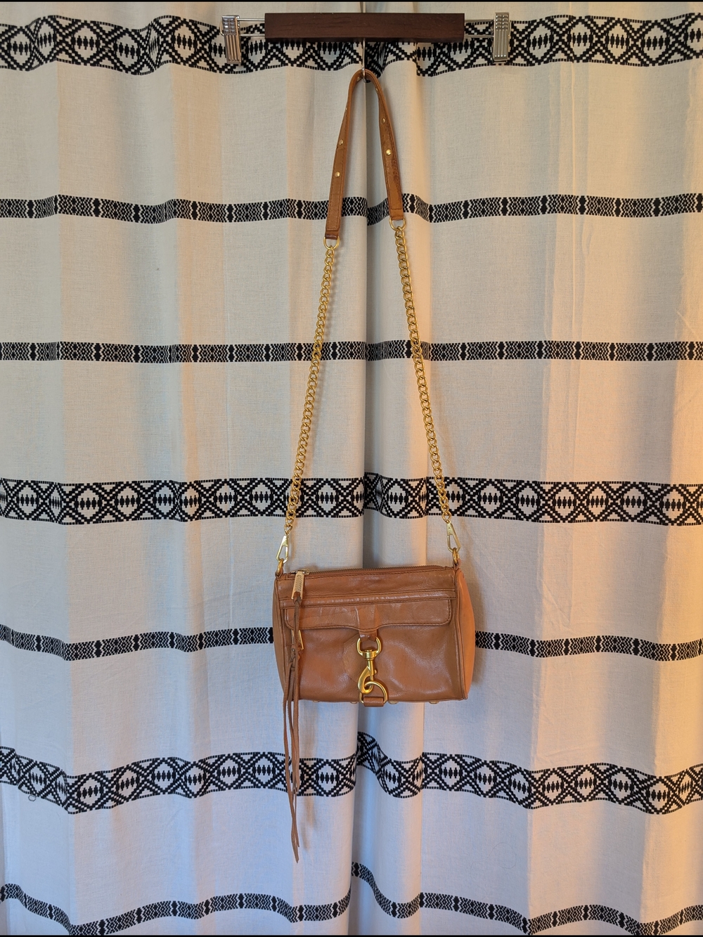 Rebecca Minkoff Leather Crossbody Shoulder Bag in Tan with Gold Chain